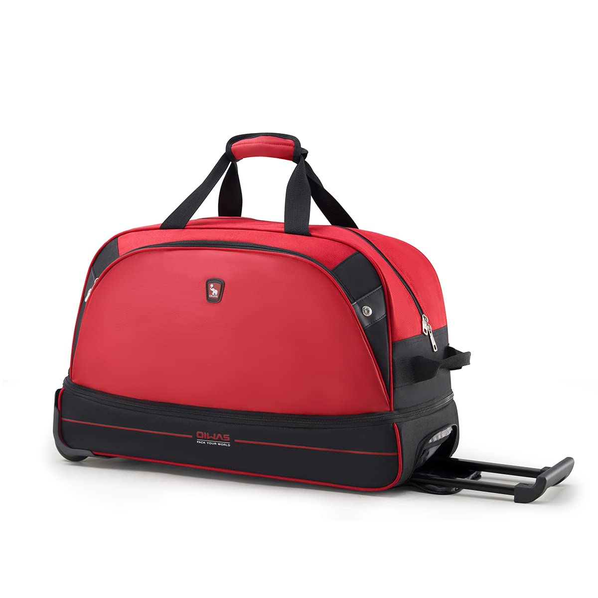 WIRABO Rolling Duffle Bag with Wheels 22 inch Soft Suitcase for Women Overnight Weekender Bag for Travel Men Red