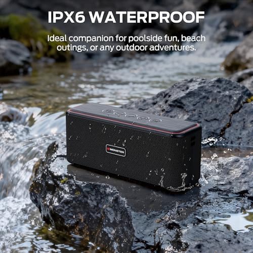 Monster Shock Plus Bluetooth Speaker, Portable Speaker with 40W Stereo Sound, 20H Playtime, Bluetooth 6.0, Support AUX, TF, Wireless Stereo Pairing, IPX6 Waterproof Speaker for Outdoor, Home, Travels - 5