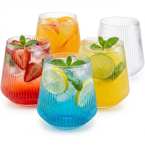 Image of Maaacute 40 Pack Ribbed Plastic Wine Glasses, Ripple Disposable Stemless Wine cocktail Whiskey Champagne Glasses, 12 Oz Clear Unbreakable Cups for Party,Indoor,Outdoor,Wedding,Bars,Tasting