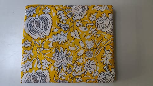 Image of Floral Printed Cotton Fabric Cloth Hand Block Print Fabric Women Material Running Jaipuri Hand Block Printed Women Dress Material Kurtis Natural 44 inch Inches Width 2.5 Meter (Pattern 5)