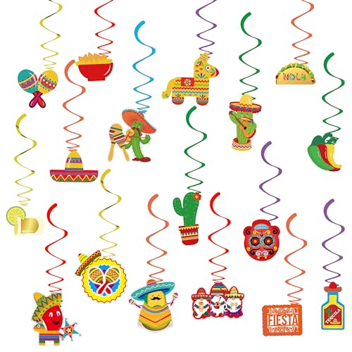 44Cuenta Colgante - Decoraciones para fiesta Mexicana y Cinco de Mayo - Remolino para techo hecho de Lámina de Aluminio (Méxicanas)