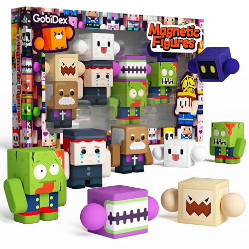 GobiDex 8PCS Magnetic Figures Playset Rotatable Monster & Character Toys for Kids, Toddlers Quiet Sensory Play, Preschool STEM Gift Compatible with Magnet Blocks