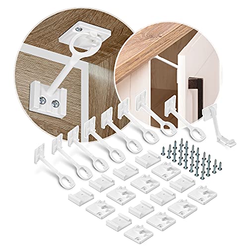 Reer Schrank- und Schubladensicherung intern, entspricht DIN EN 16948:2017, Kindersicherung, einfache Befestigung mit beiliegender Montagehilfe weiß, 8 Stück Cover