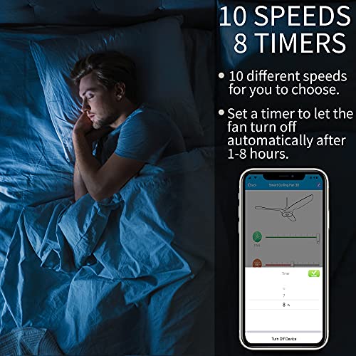 Flush-mount-Ceiling-Fan-with-Light-Indoor-Outdoor-Ceiling-Fan-with-10-Speed-Quiet-DC-Motor-Smart-Ceiling-Fan-Controlled-by-APP-Remote-Google-Home-Alexa-and-Siri-Shortcut-48-Black-Ceiling-Fan