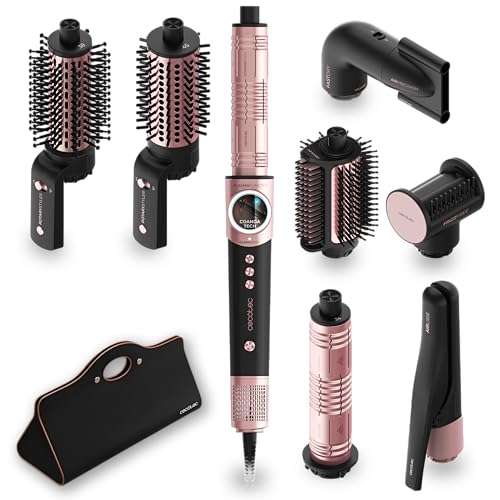 Cecotec Cepillo de Aire Moldeador Multifunción con 8 Accesorios AirGlisse 8in1 Black. 1400W, 110000rpm, Placas Calefactoras, Función Rotativa, Función Plasma, Accesorios con Tecnología PTC