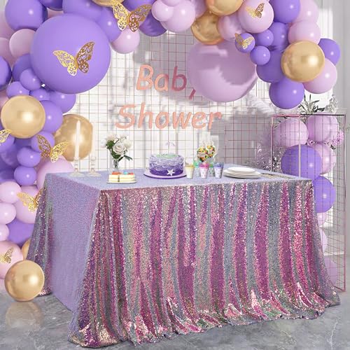 Image of B-COOL Rectangle Sequin Tablecloth Purple Table Overlays 90x132 Tablecloth for Mermaid Party Table Decorations Pretty Girls Birthday Parties