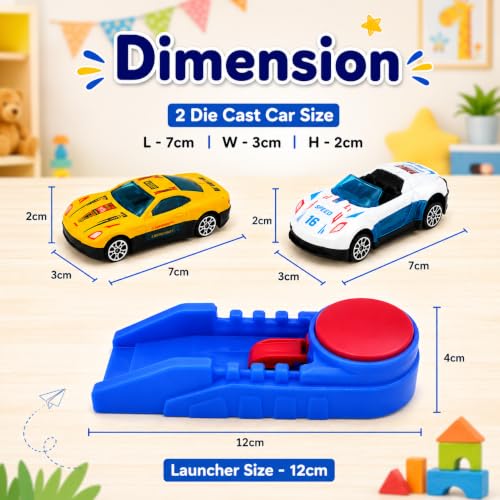 Image of WISHKEY Car Launcher Toy for Kids with 2 Die-Cast Cars, Mini Racing Car Launcher Set, Push Button High Speed Launch Track, 1:64 Scale Metal Sports Cars, Indoor Racing Game, Gift for Boys Age 3+ Years