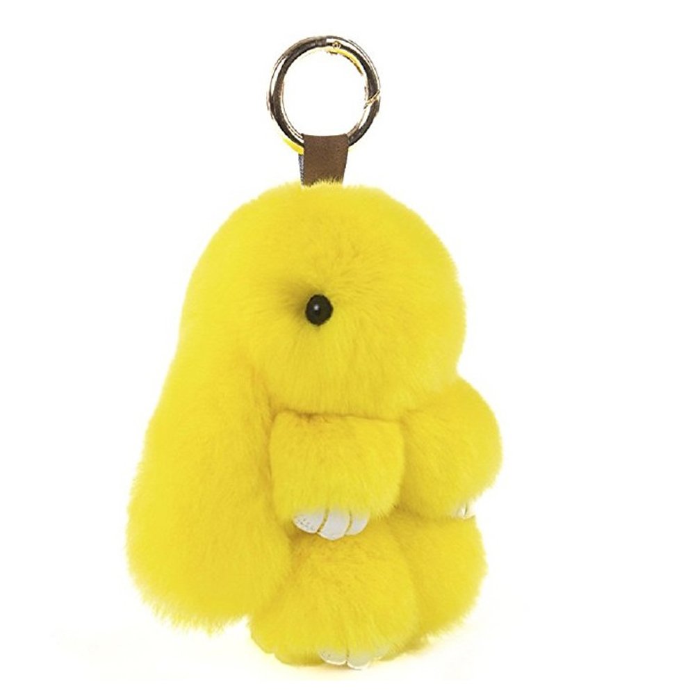 Bestowal Soft Fluffy Faux Fur Rabbit Doll Keychain Pendant (18cm, Yellow)