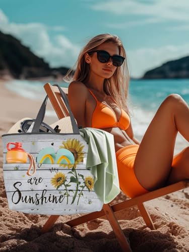 Mesh Beach Bag Oversized Tote Bags for Women Farm Sunflower Love Bee Large Travel Pool Bags with 8 Pockets4