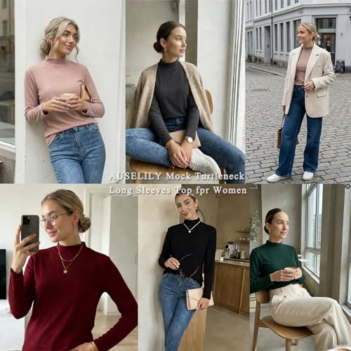 AUSELILY Long Sleeve Shirts for Women Turtleneck Tunic Tops Loose Fit Spring Fall Winter Fashion 2026 Orange Pink Small by AUSELILY - Used condition - US$20.89