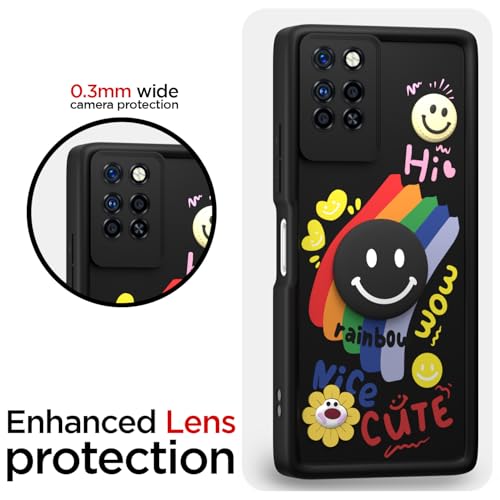 Image of Pikkme Back Cover for Infinix Note 10 Pro | Soft Silicone| Cute Rainbow Smile & 3D Cartoon Flower Design | Shockproof Raised Camera Protection Bumper Case (Black)