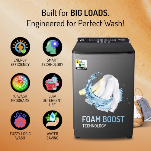 Image of VW V8 TurboWash 8 Kg 5 Star Fully-Automatic Top Loading Washing Machine (Grey)