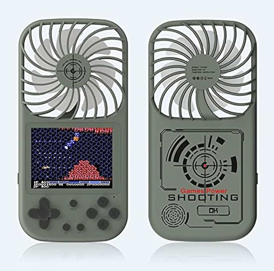 附風扇手持遊戲機 500 復古懷舊遊戲迷你風扇二合一 2.8 吋螢幕 USB 迷你便攜式手持風扇可充電旅行辦公家用風扇，適合兒童/成人 (深綠色)