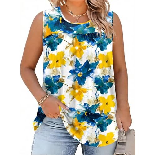 AKEWEI Womens Plus Size Tank Top Casual Summer Tops Sleeveless Loose Fit Blouses Basic T Shirts Trendy Crewneck Tunic Tees