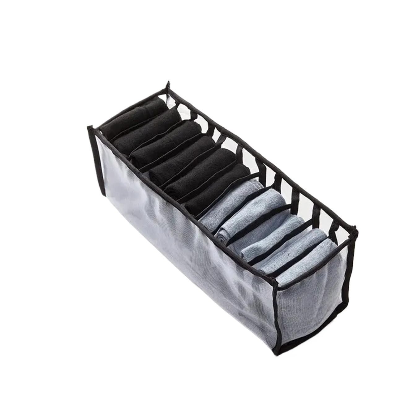 GYTTDERFL Sock Organiser 11 Grid Household Foldable Underwear Storage Box Polyester Drawer Split Mesh Socks And Sorting(Black)