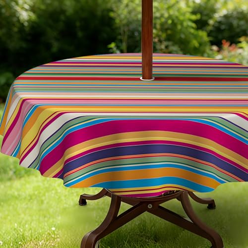owbgsdh Outdoor Tablecloth with Umbrella Hole and Zipper, Waterproof Patio Table Covers, Round 60" x 60" by owbgsdh - Used condition - US$18.76
