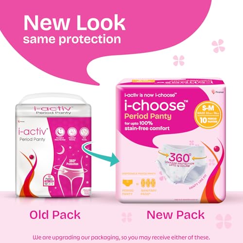 Image of i-activ / i-choose Period Panty for Girls & Women | S-M | 10's Pack | Disposable Period Panties for Women Heavy Flow Periods | For First Periods of Young Teens | 360 Degree Protection | Waist Size - 20 inch to 30 inch