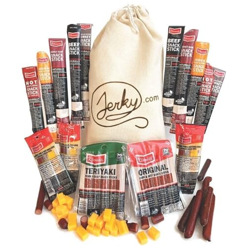 Jerky Gift Basket for Men - 26pc Jerky Variety Pack of Beef, Pork, Turkey, & Ham Snack...