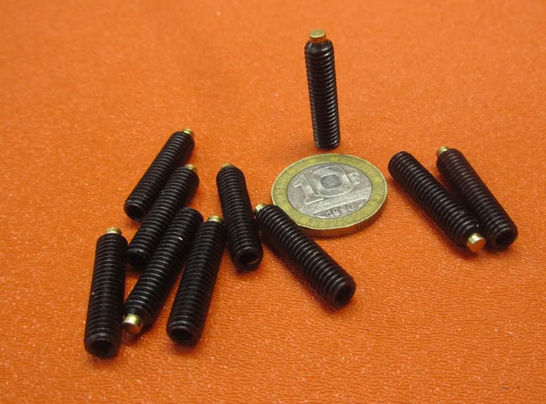 Black Oxide Steel Brass Tip Set Screw M6 x 1mm x 25 mm Thread Length 10 pcs
