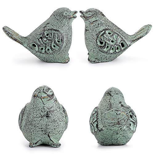 Ownmy 2 Cast Iron Green Bird Sculptures Outdoor Bird Statues Hollow Carved Bird Desktop Ornaments Figurines, Decorative Creative Animal Figurine Indoor Outdoor Statues For Garden Patio Home Decor #TOP3