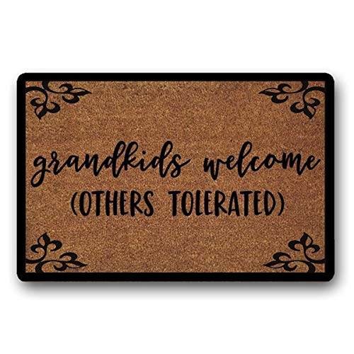 WYFKYMXX Paillasson humoristique avec inscription « Welcome » pour petits-enfants - Tapis de bienvenue mignon - Cadeau pour grands-parents - 60 x 40 cm Cover