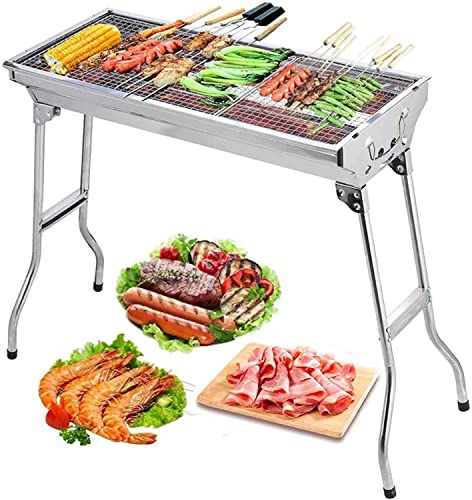 SuperGift Essential - Stainless Steel BBQ Grill with Stand Charcoal Barbecue Folding and Portable Outdoor Garden And Park Use