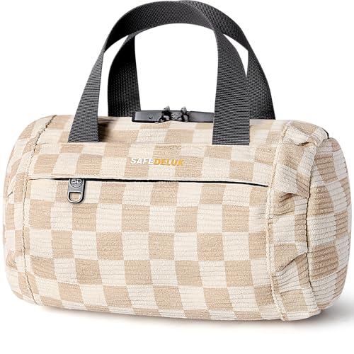 SafeDelux Smell Proof Bag with Combination Lock Odorless Activated Carbon Fiber Smell Proof Container Portable Stash Box for Travel Home Office & Gifts (Khaki)
