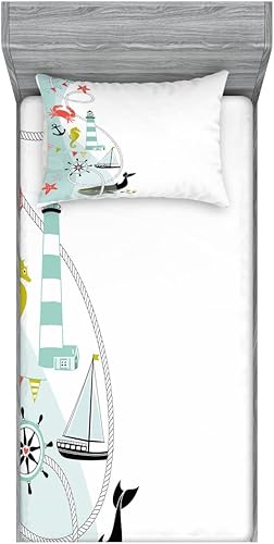 Miniatura 70 de Ambesonne Juego de sábanas bajeras y fundas de almohada, diseño retro de los videojuegos con botones de joystick vintage de los años 80 y 90, diseño