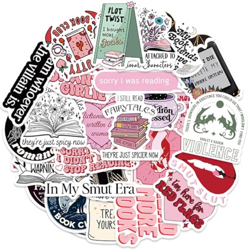 ZORVYN Lot de 50 Stickers Aesthetic Bookish, Autocollants Imperméables Anime pour Ordinateur Portable, Journal, Kindle, Valise, Casque de Moto, Scrapbook, Kawaii Lecture pour Filles et Femmes (Rose)