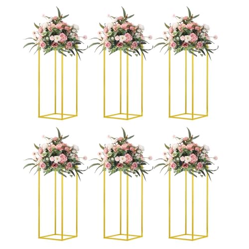 MEISHAONV 23.6inch 6 pcs Column Vases Gold Centerpieces for Table Metal Flower Stand Wedding Centerpieces Party