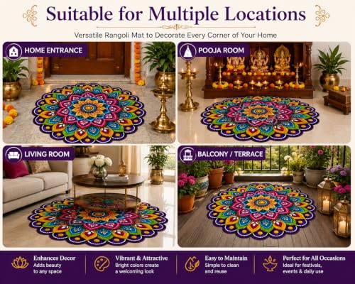 Image of 3D Rangoli | Mandala Art | Floral Door Mat | Water Absorbent, Anti-Skid, Machine Washable Floor Mat | Soft Microfiber Carpet for Home, Living Room & Bedroom | Premium Mat (Mandala Art, Round)