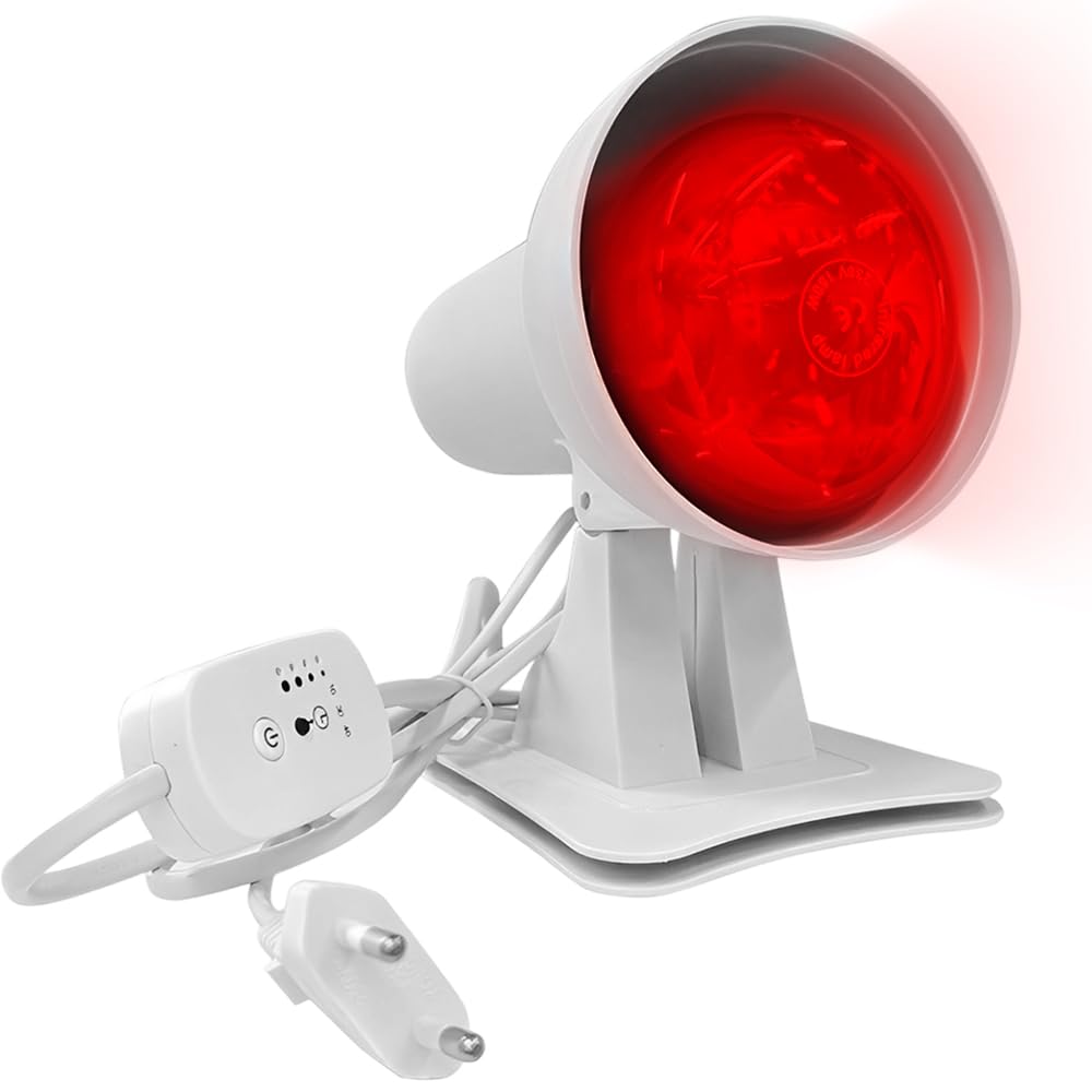Lampara Infrarrojos, 150W Luz Infrarroja, Lampara Luz Roja Regulable con 4 Niveles de Ajuste de Temperatura y Temporizado para Calor