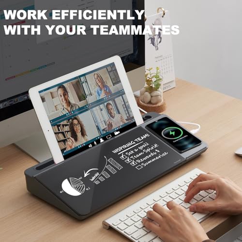 Image of Small Glass Desktop Whiteboard Dry-Erase-Board - Computer Keyboard Stand with Wireless Charger White Board Surface Pad with Drawer, Desk Organizers with Accessories for Office, Home, School Supplies