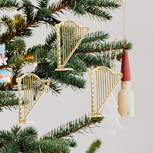 KAILIKETIY クリスマスツリー楽器モデルミニチュアハープ10個セット 吊り下げ飾り クリスマスパーティー用装飾 インテリア小道具 [4]