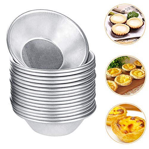 QWDLID 30 Pieces Egg Tart Molds Mini Tiny Pie Muffin Cupcake Pans Tin Puto Cup Round Reusable Heat Resistant Non Stick (Aluminum)