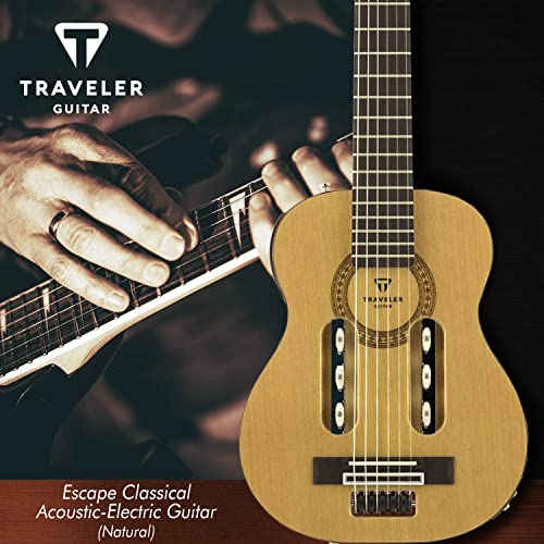 Traveler Escape Classical Solid-Body Acoustic-Electric Guitar (Cedar Top) (Esc Cdg)+ Sr360 Dynamic Stereo Headphones, Traditional Celluloid Guitar Picks, Cables & Fibertique Microfiber Cleaning Cloth #TOP2