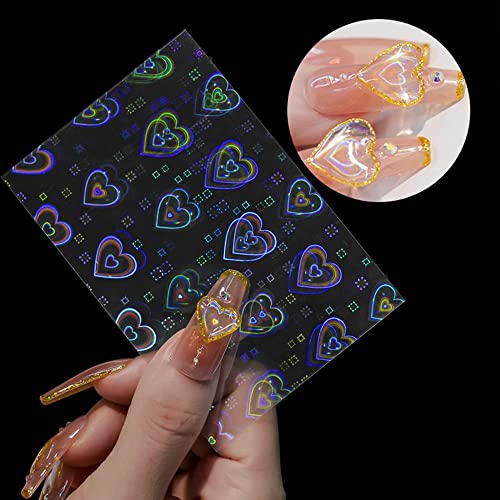 Heart Nail Art Stickers Mother's Day Gift, 9 Sheets Aurora Love Laser Broken-Glass Gradient Rainbow Nail Holographic Foil Stickers Star Heart Reflections For Women Girls Diy Manicure Decoration #TOP4