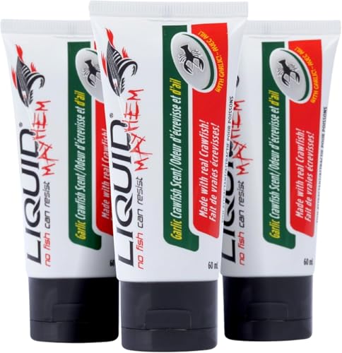 Liquid Mayhem Garlic Craw Fish Attractant Gel 60 ml / 2 oz · 60 Uses 3-Pack – Real Garlic Craw Bait & Aminos | UV-Enhanced Long-Lasting Gel – All Lure Types