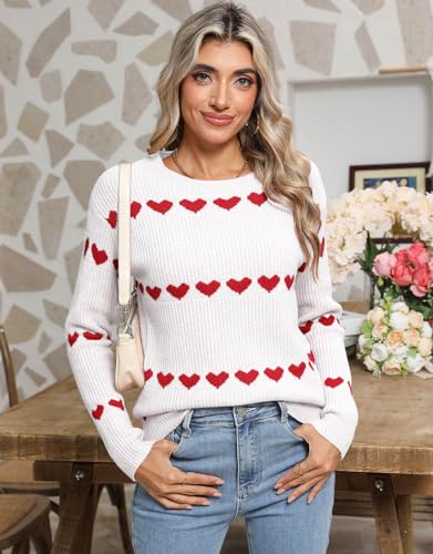 Image of Alsol Lamesa Women's Fall Pullover Sweaters Cute Hearts Long Sleeve Crewneck Casual Knitted Sweaters, X-Large