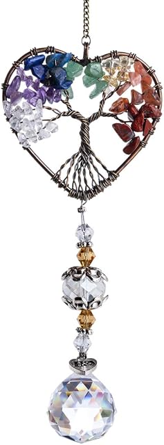 H&D HYALINE & DORA Glass Suncatcher Crystal Pendant Rainbow Maker Colorful Heart Shaped Life Tree Hanging Ornament Indoor Outdoor Decor