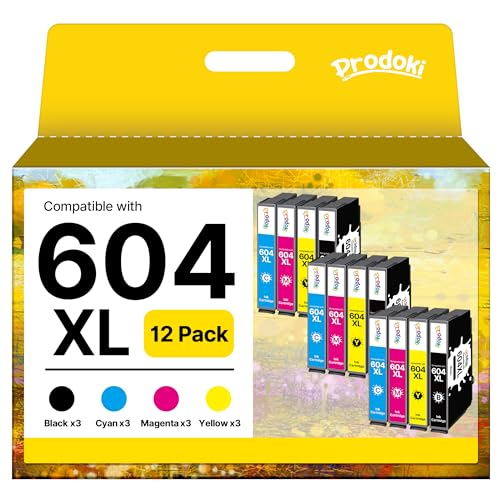Prodoki 604 XL Cartouche Compatible pour Cartouche Encre Epson XP 2200 pour Cartouche Encre Epson 604 XL pour Expression Home XP-2200 XP-2205 XP-3200 XP-4200 Workforce WF-2910DW/2930DWF (12 Pack)