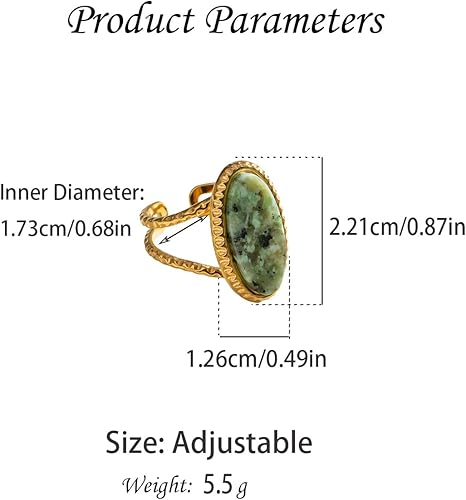 Vista 6 de Anillo geométrico ovalado para mujer, acero de titanio, tono dorado, piedra retro, ajustable, banda abierta, anillos envolventes para los dedos