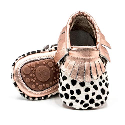 Image of HONGTEYA Leather Baby Moccasins Hard Soled Tassel Crib Toddler Shoes for Boys and Girls…