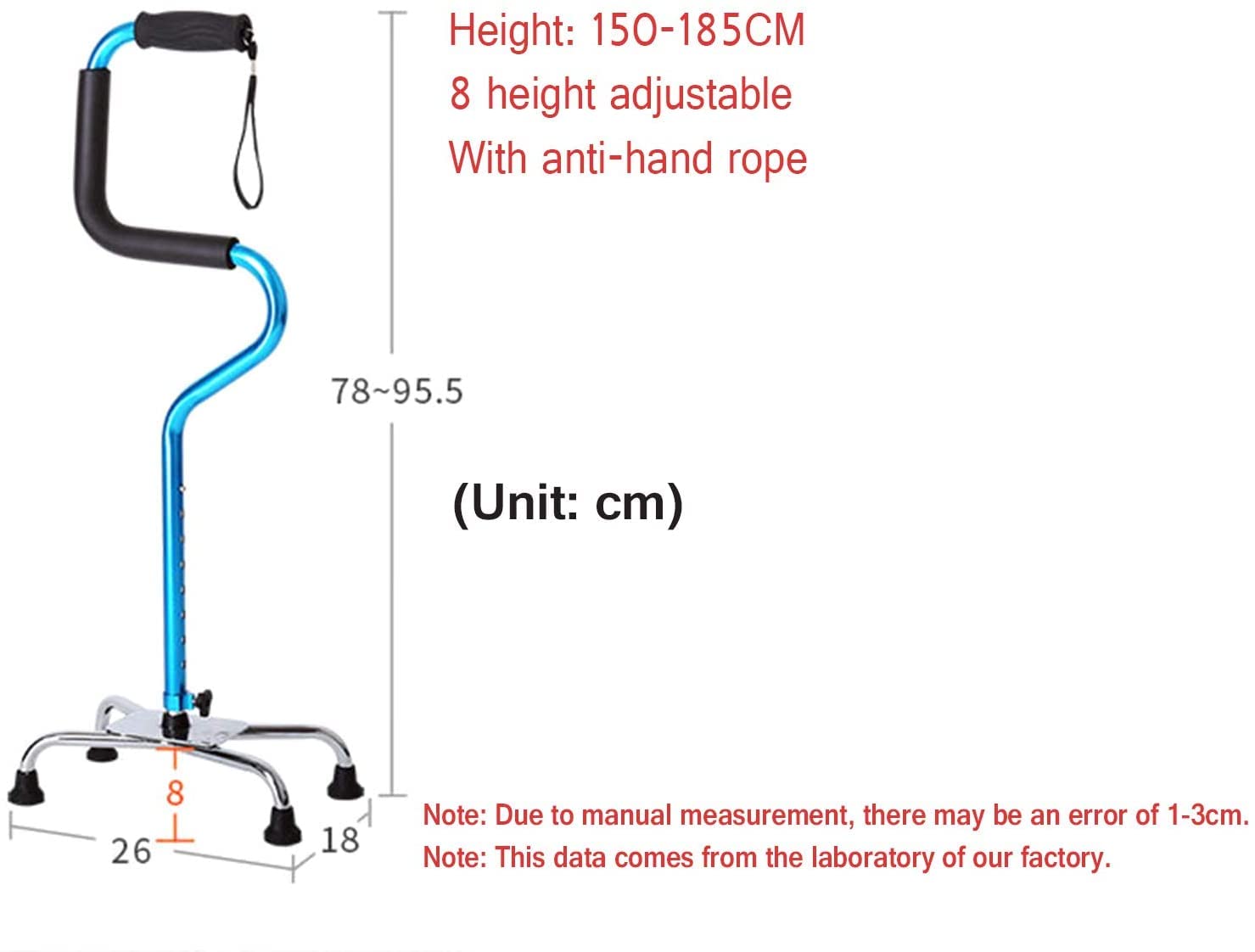 Stampelle Telescopiche Antiscivolo Quad Bastone, Bastone da Passeggio Regolabile con Base a 4 Punte per Anziani e Handicap, Funziona per Uomini o Donne Destrimani o Mancini, Blu per Artrite, Anziani