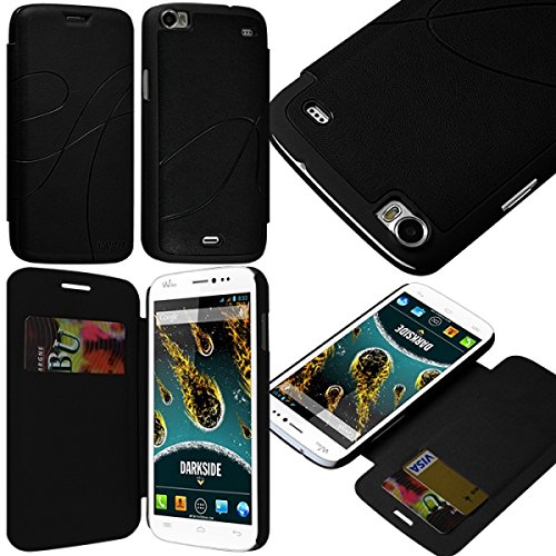 KARYLAX Seluxion - Coque Housse Etui à Rabat latéral et Porte-Carte pour Wiko Darkside Couleur Noir + Film de Protection d'écran