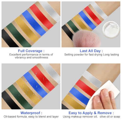 AOOWU Makijaż na Halloween, 6 kolorów, farba do ciała, Halloween, makijaż dla dzieci, zestaw do makijażu twarzy czaszki, karnawał, zestaw do makijażu SFX, zombie, wampira, cosplay, 10 g