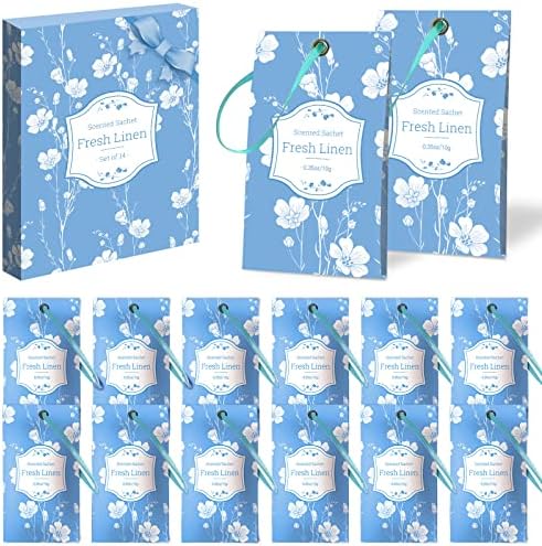 DERDUFT Scented Sachet Bags, Wardrobe Sachets, Fresh Linen, Pack of 14, for Closet, Room, Drawers, Car