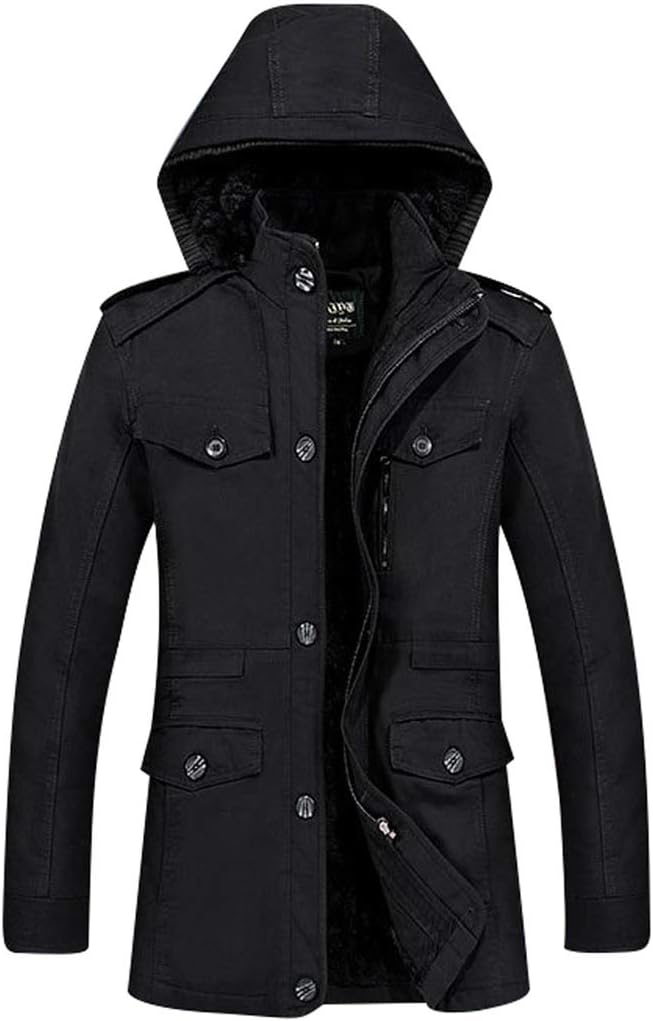Men's Long Sleeve Fleece Hooded Coats Thick Warm Zipped Jacket Outerwear with Multi Pockets