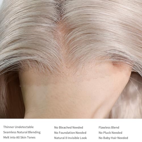 Image of Ash Blonde Wig Body Wave Lace Front Wig 22 Inch Human Hair Wig 180% Density | 13X4 UHD Realistic Lace Front Wigs Ash Blonde Wig Breathable Platinum Blonde Wig Ash Blonde Glueless Pre Cut Wigs for Women
