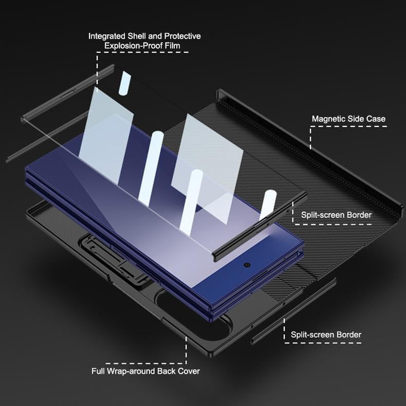 Funda De Cuero De Gamuza para Teléfono Samsung Galaxy Z Trifold, Protector De Pantalla De Vidrio Templado, Funda con Tapa Magnética con Soporte Plegable Doble (Negro,Gamuza)